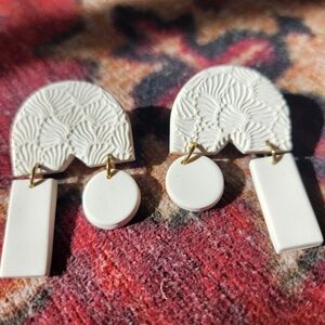 White Geometric Dangle Earrings